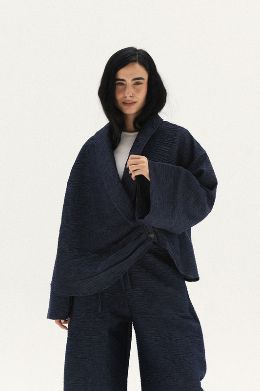 Crushed Denim Set In Dark navy-blue