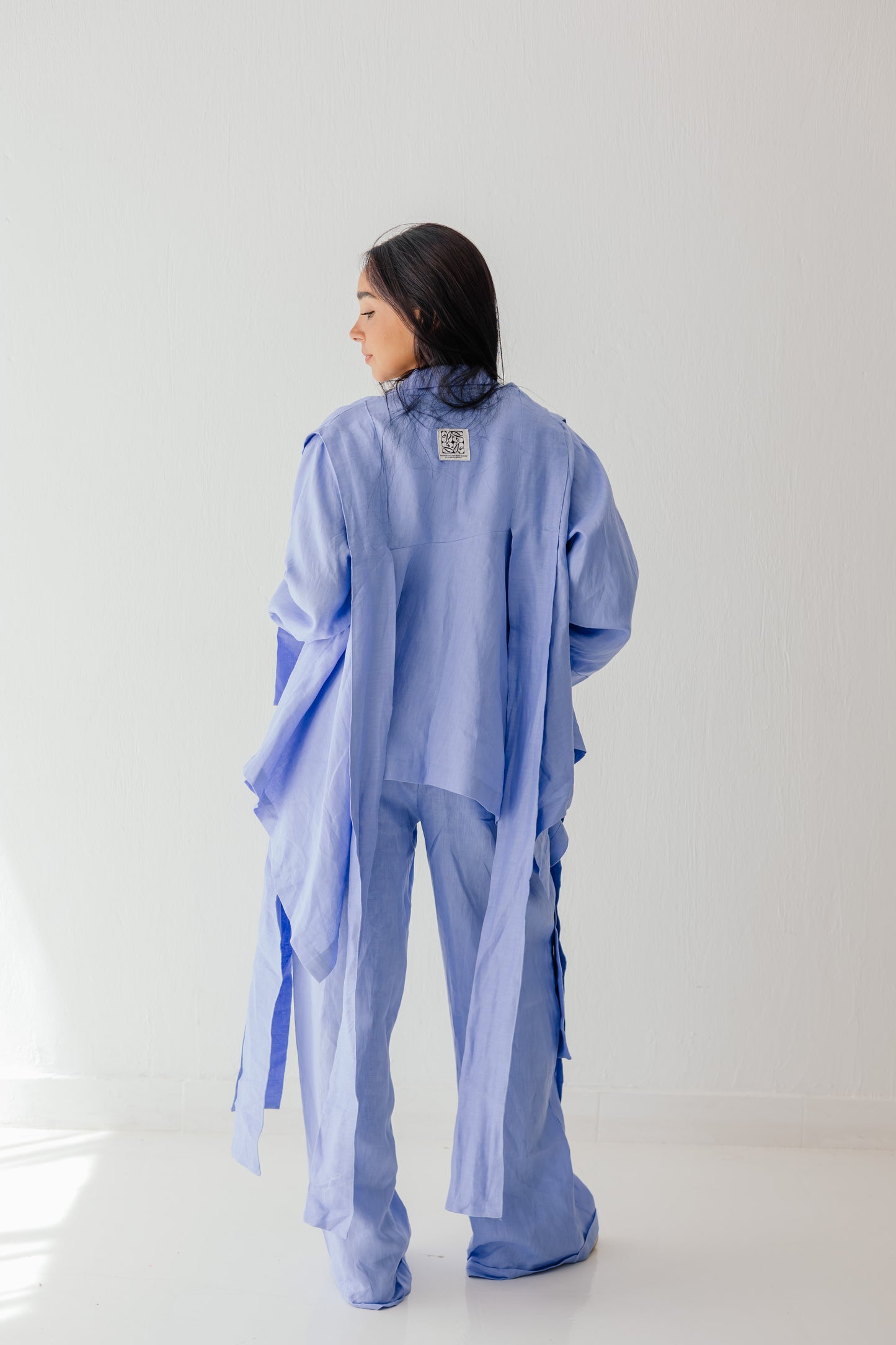 Short Double Collar Kimono Blue
