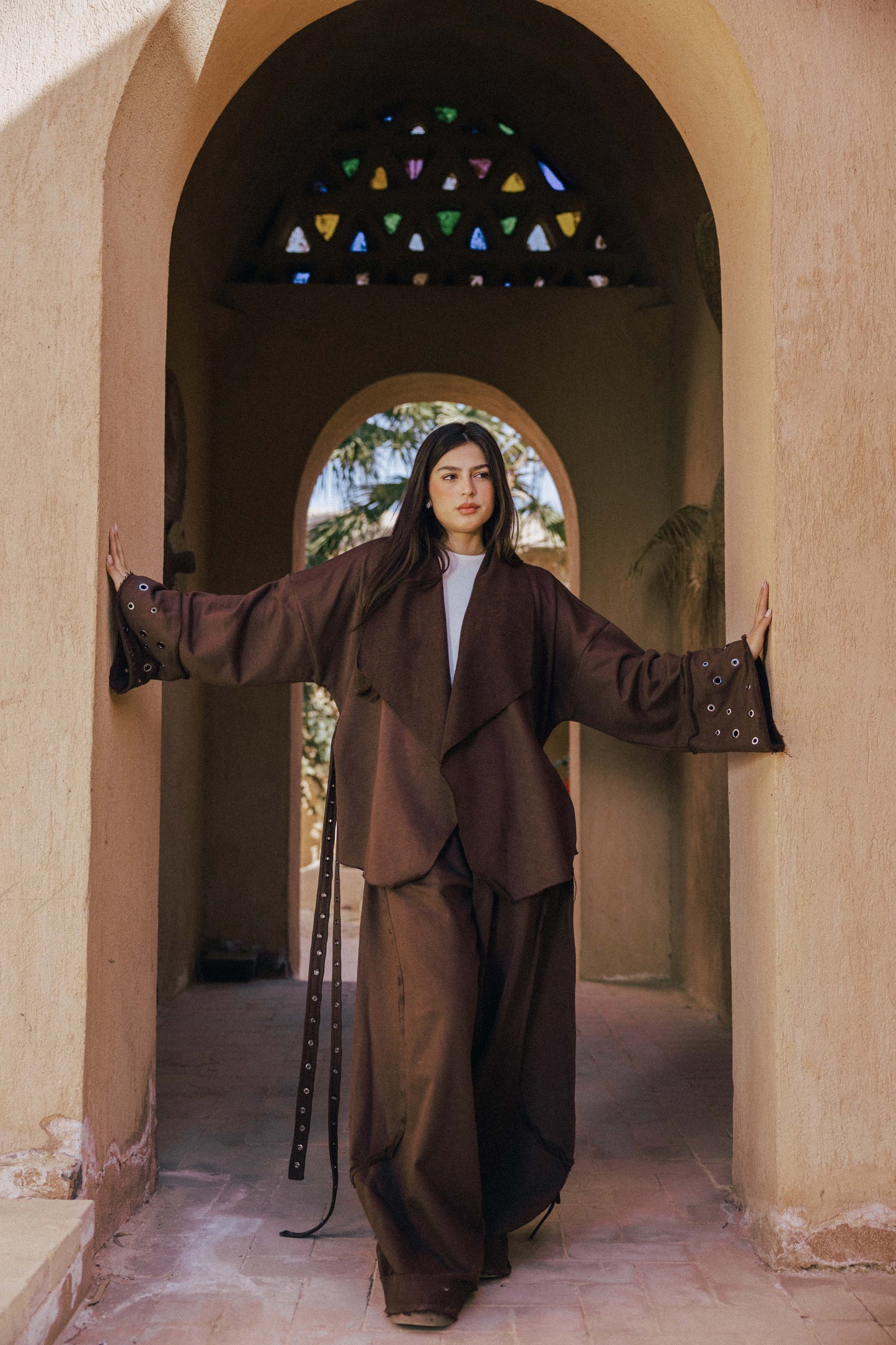 Rouh Cotton Set In Brown