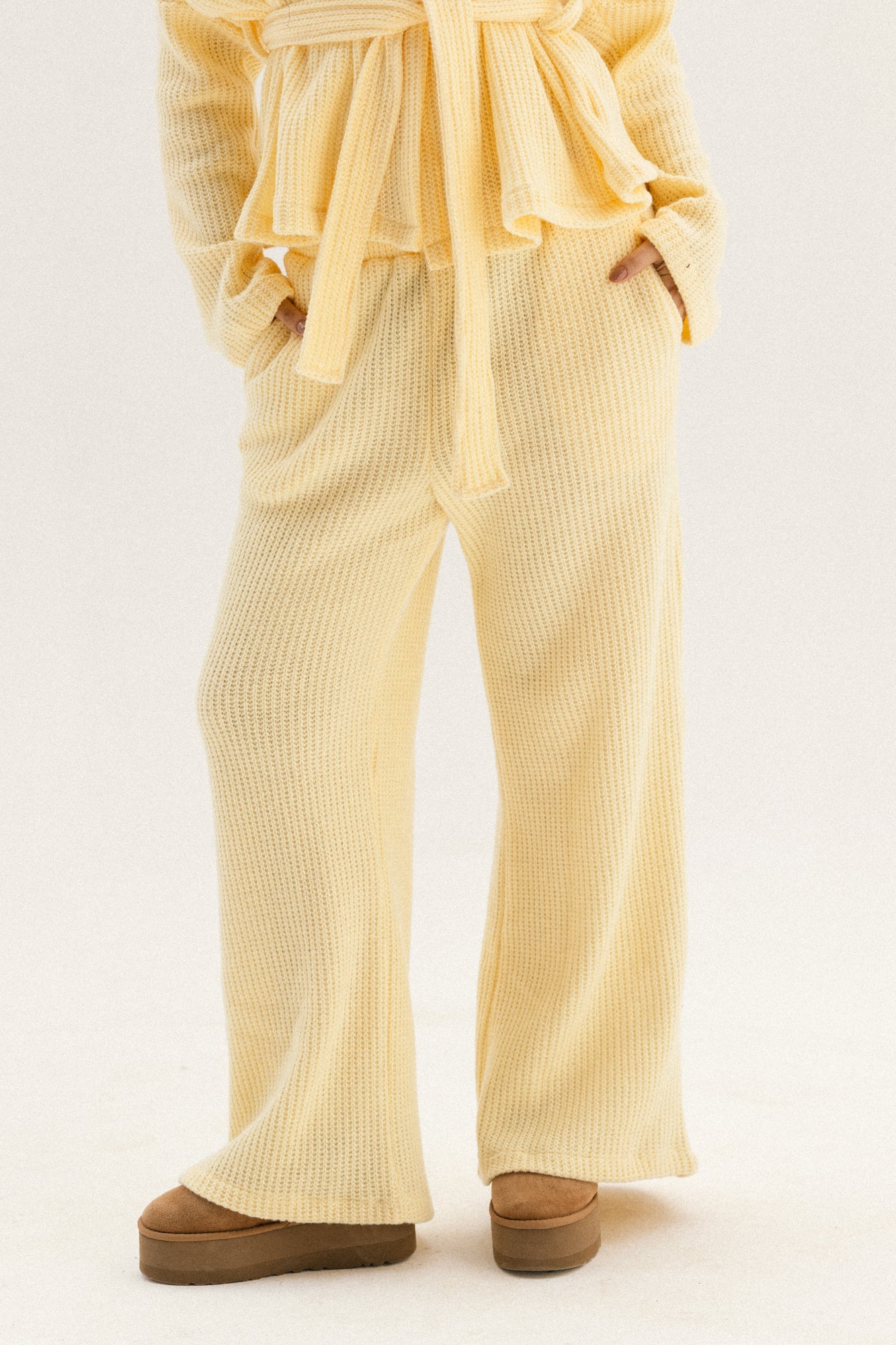Short Kimono Knitted set In Butter Yellow