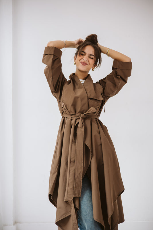 High-low Trench Coat In Brown