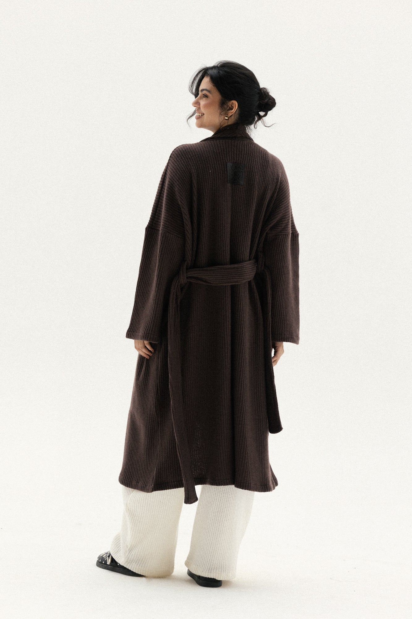 Knitted Lined Kimono In Brown