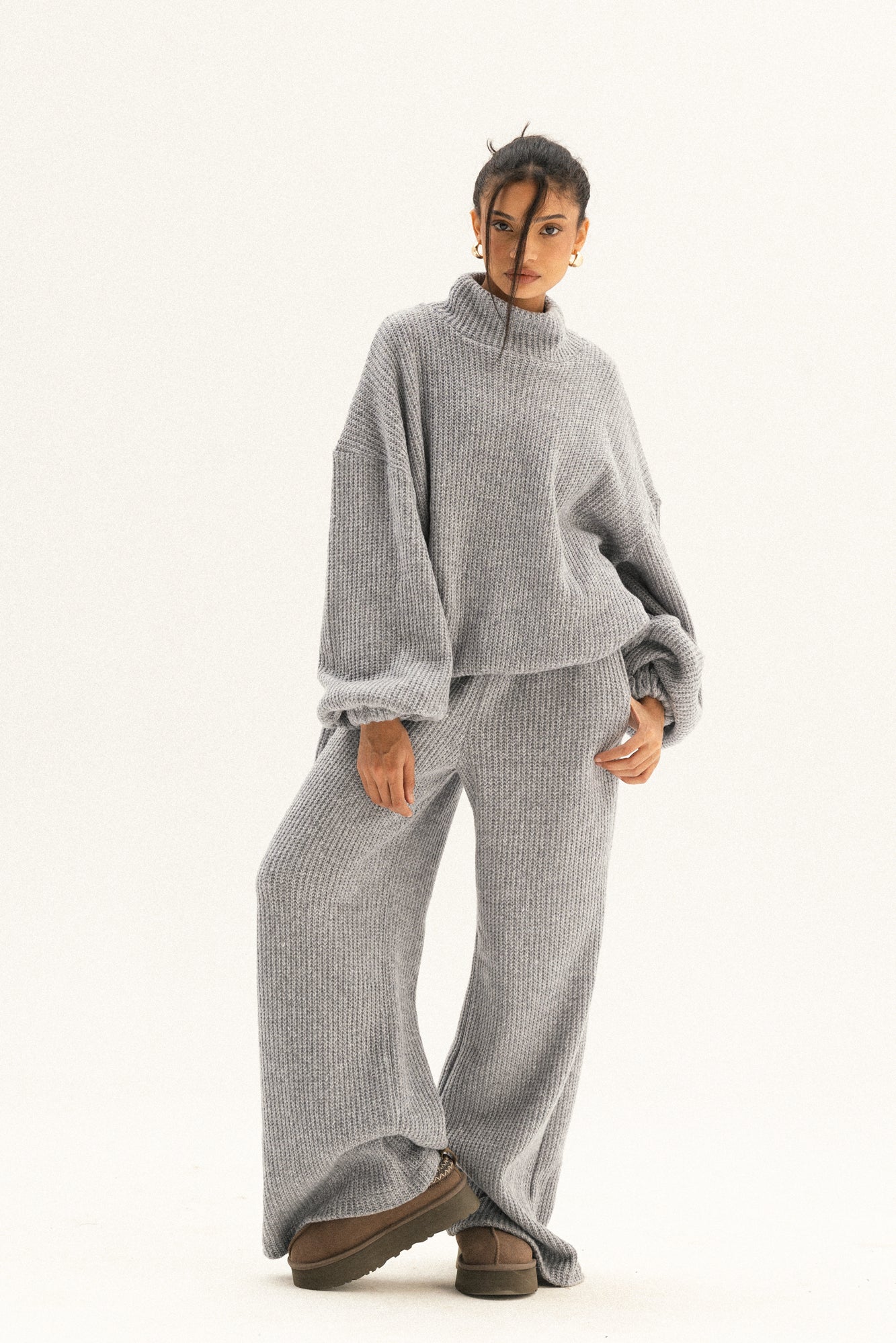 Elastic Knitted Set In Grey