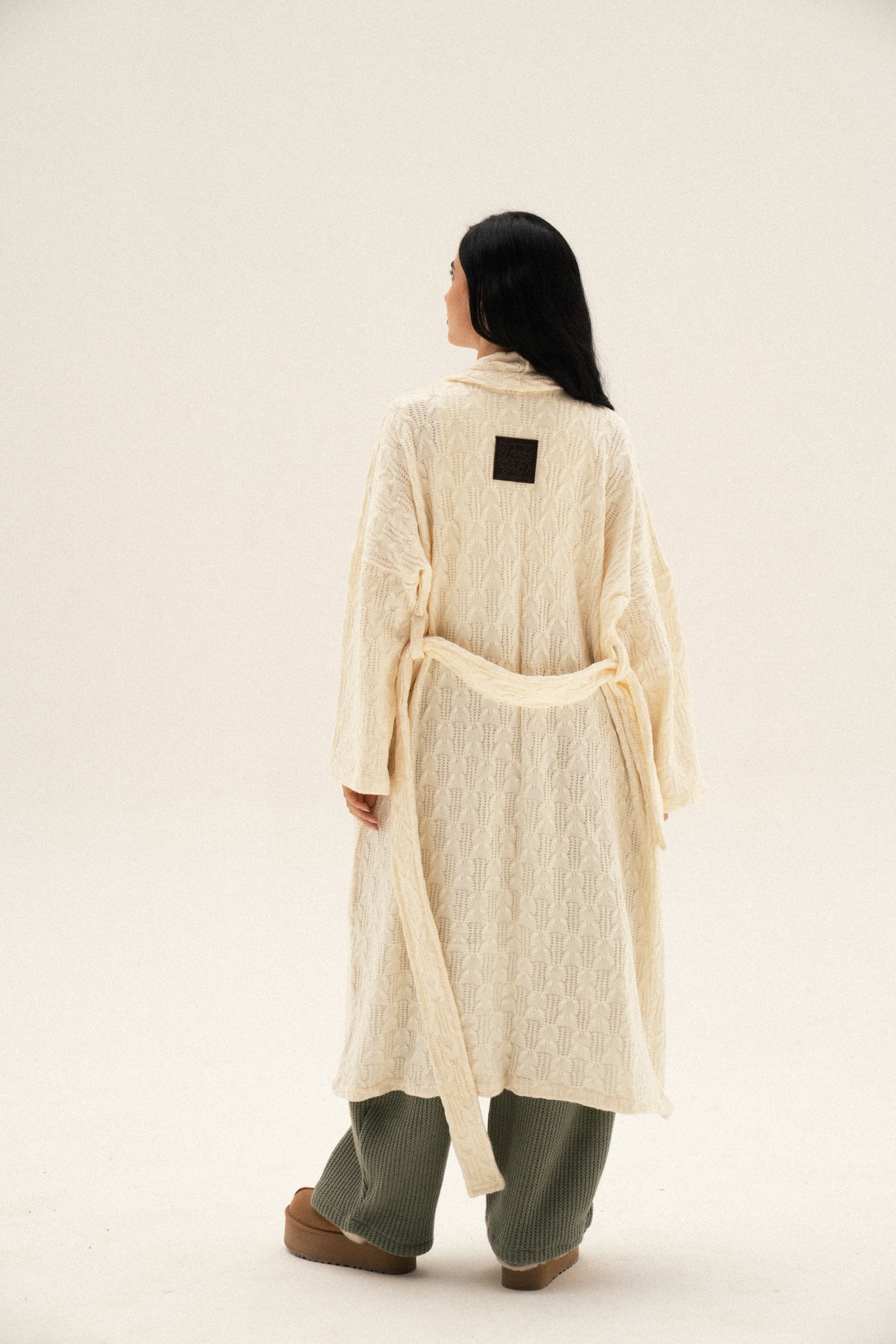 Knitted Braided Kimono In Off white