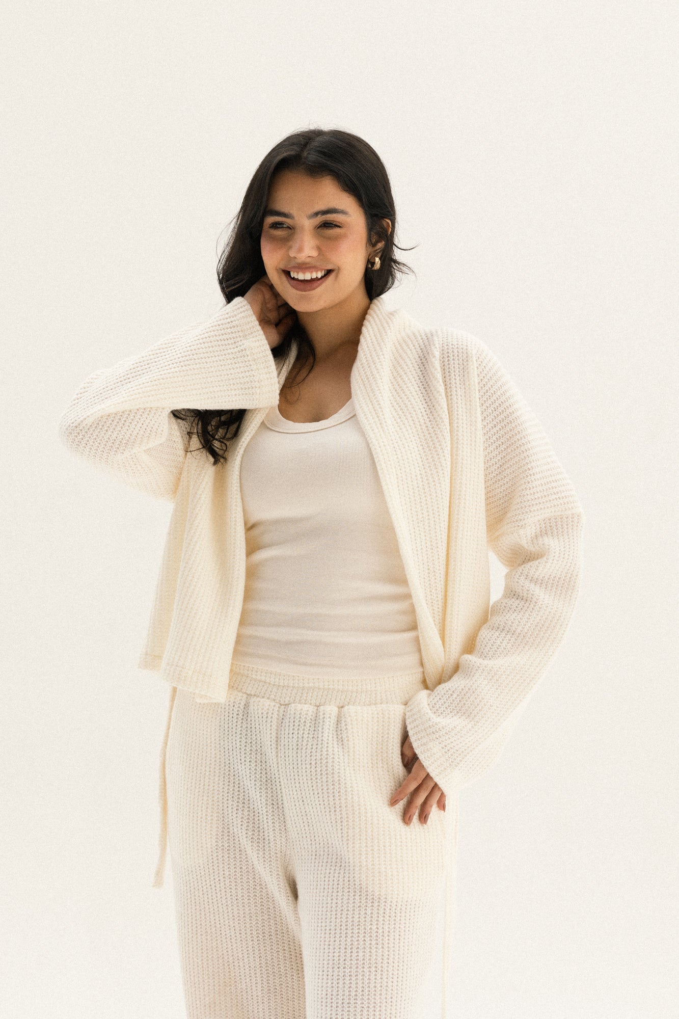 Short Kimono Knitted Set In Off-white
