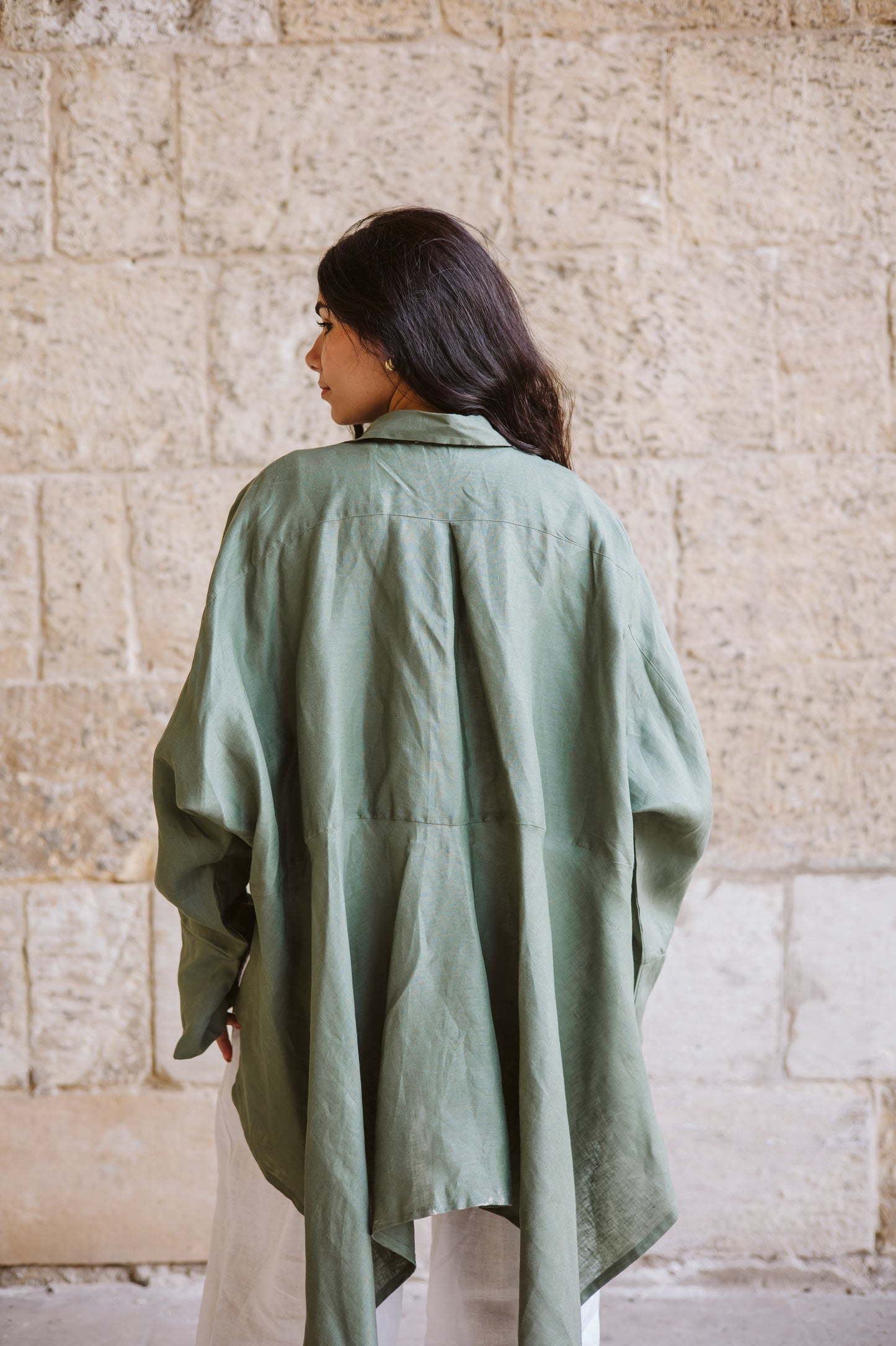 High-low Shirt In Olive