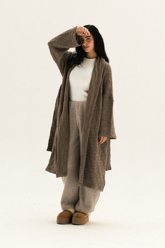 knitted Braided Kimono In Dark-cafe