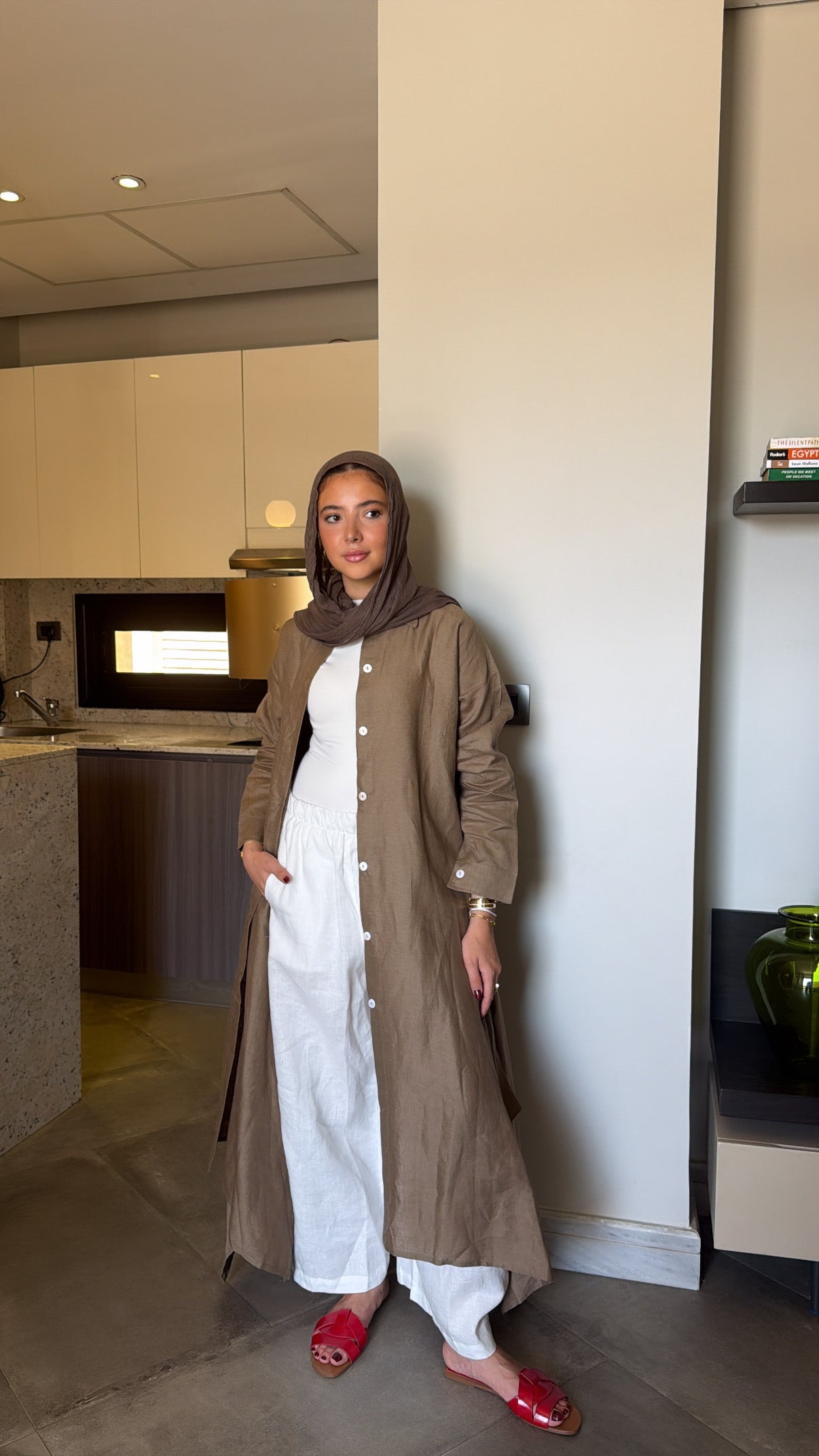 Long shirt in light brown
