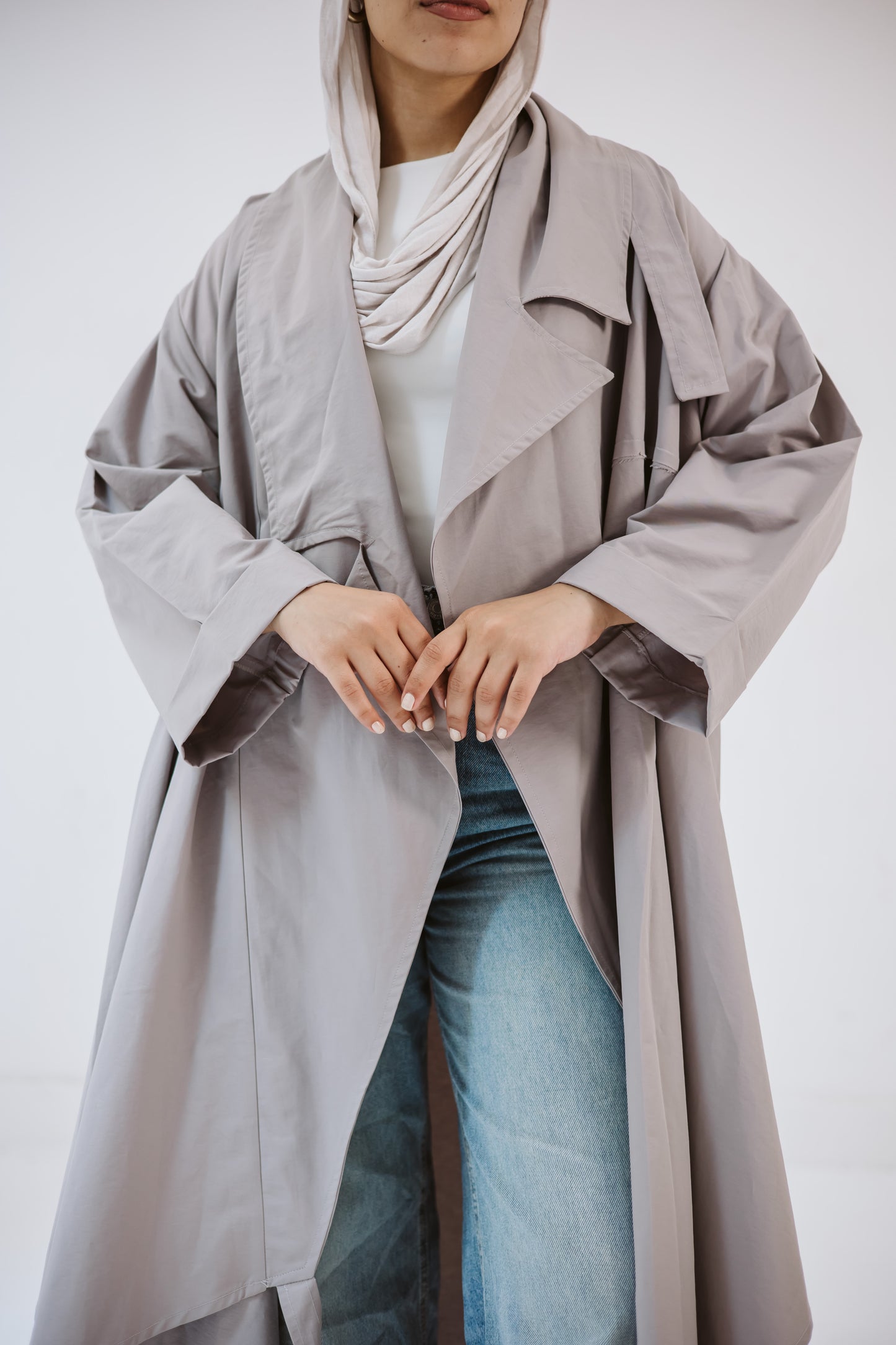 High-low Trench Coat In Silver