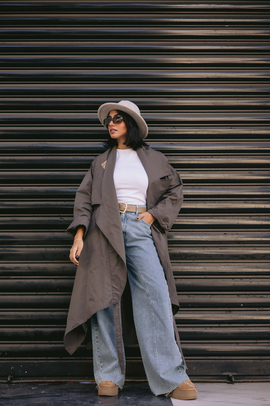 High-low Trench Coat In Greish