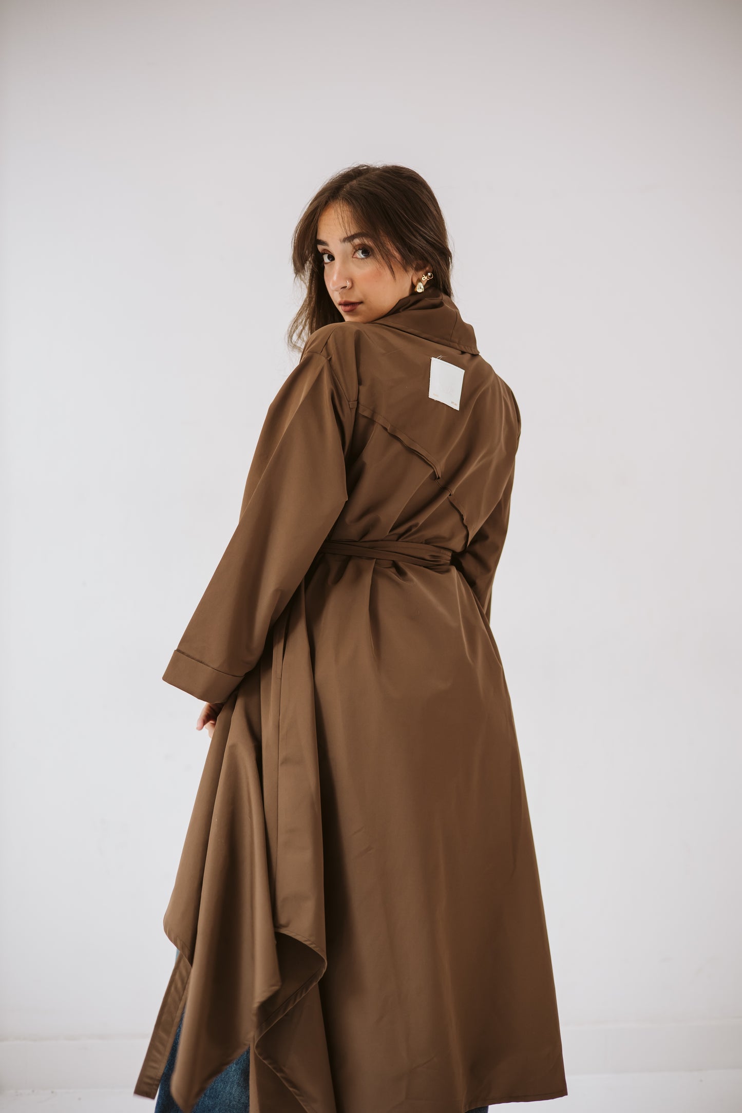 High-low Trench Coat In Brown