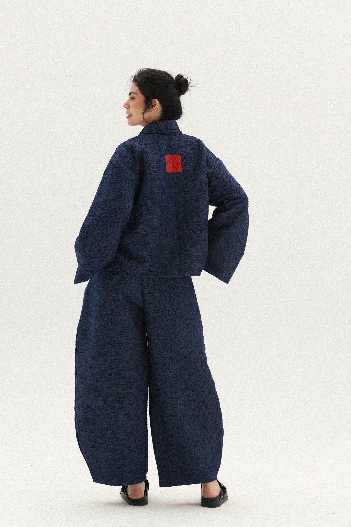 Crushed Denim Set In Navy-blue