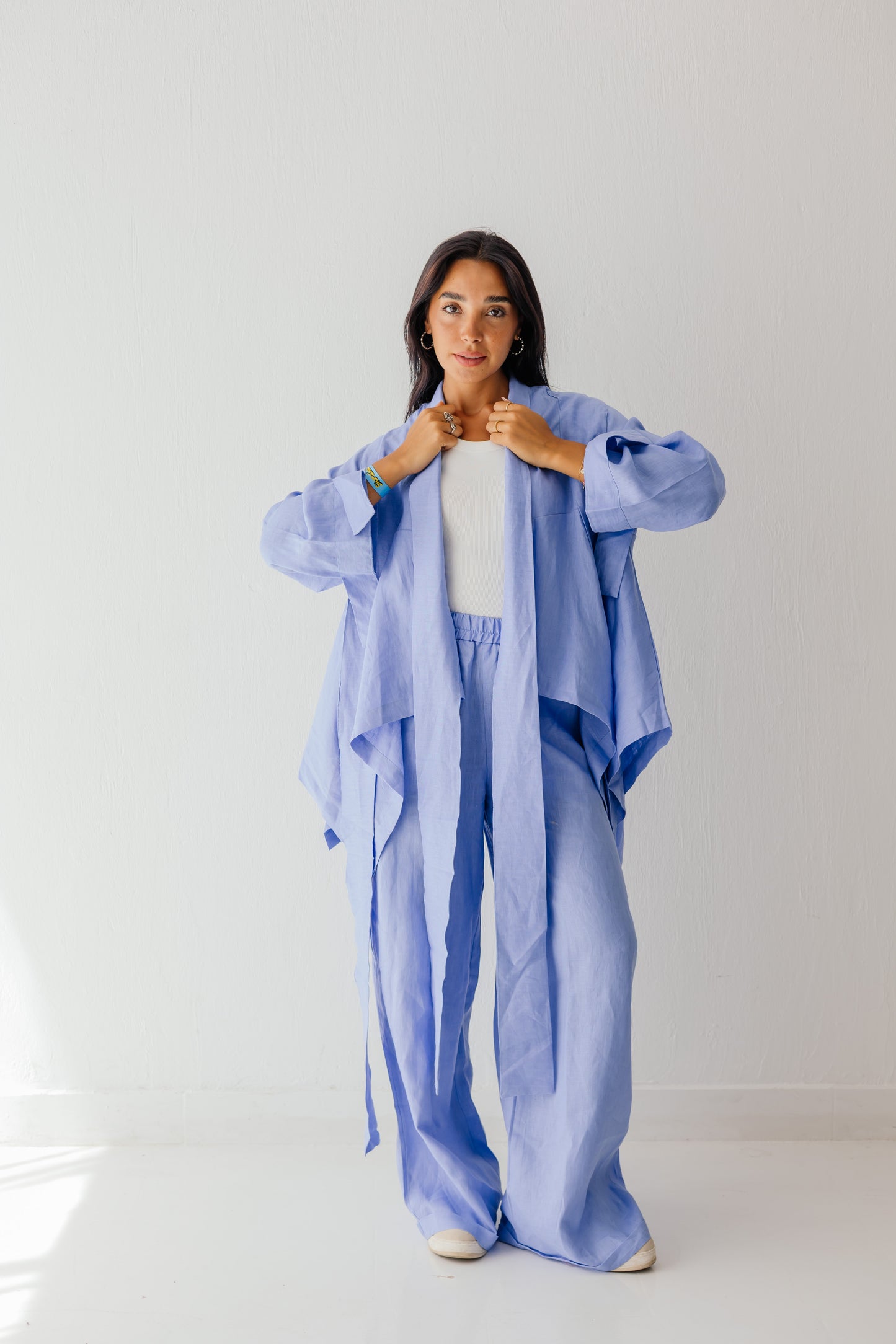 Short Double Collar Kimono Blue