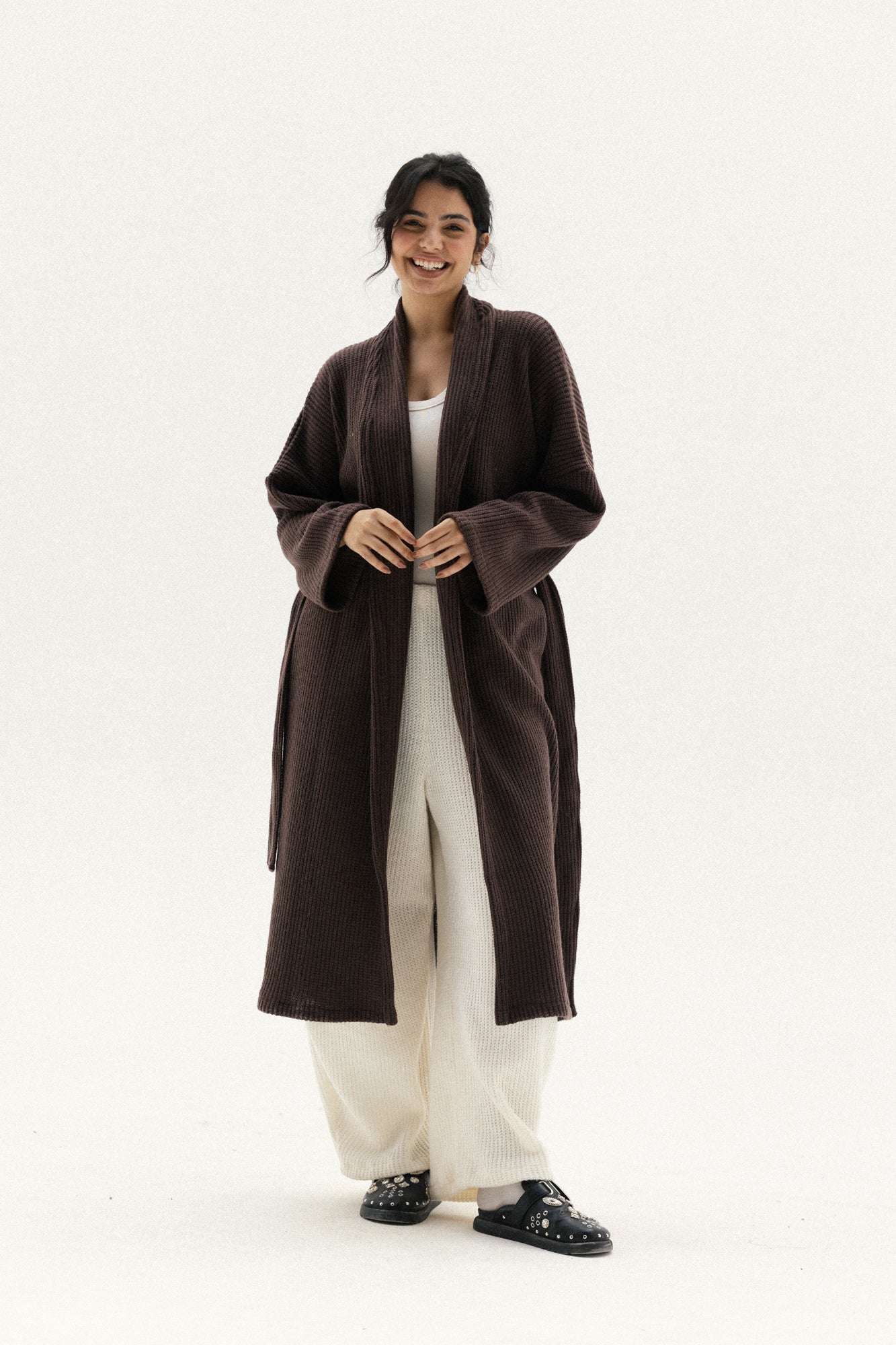Knitted Lined Kimono In Brown