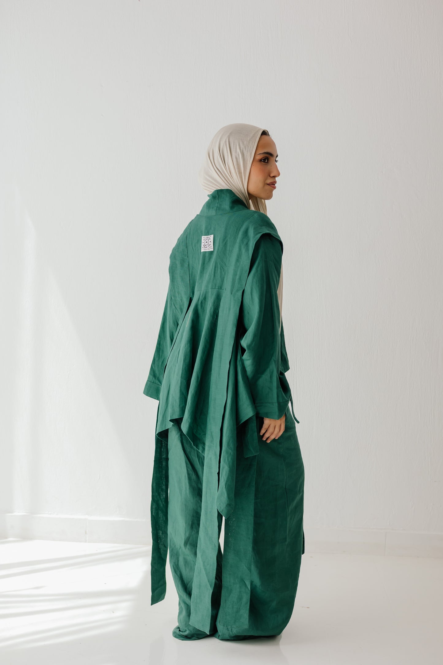 Short Double Collar Kimono In Dark Green