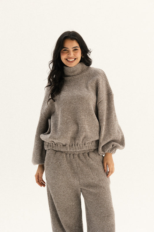 Elastic Knitted Set In Dark-cafe