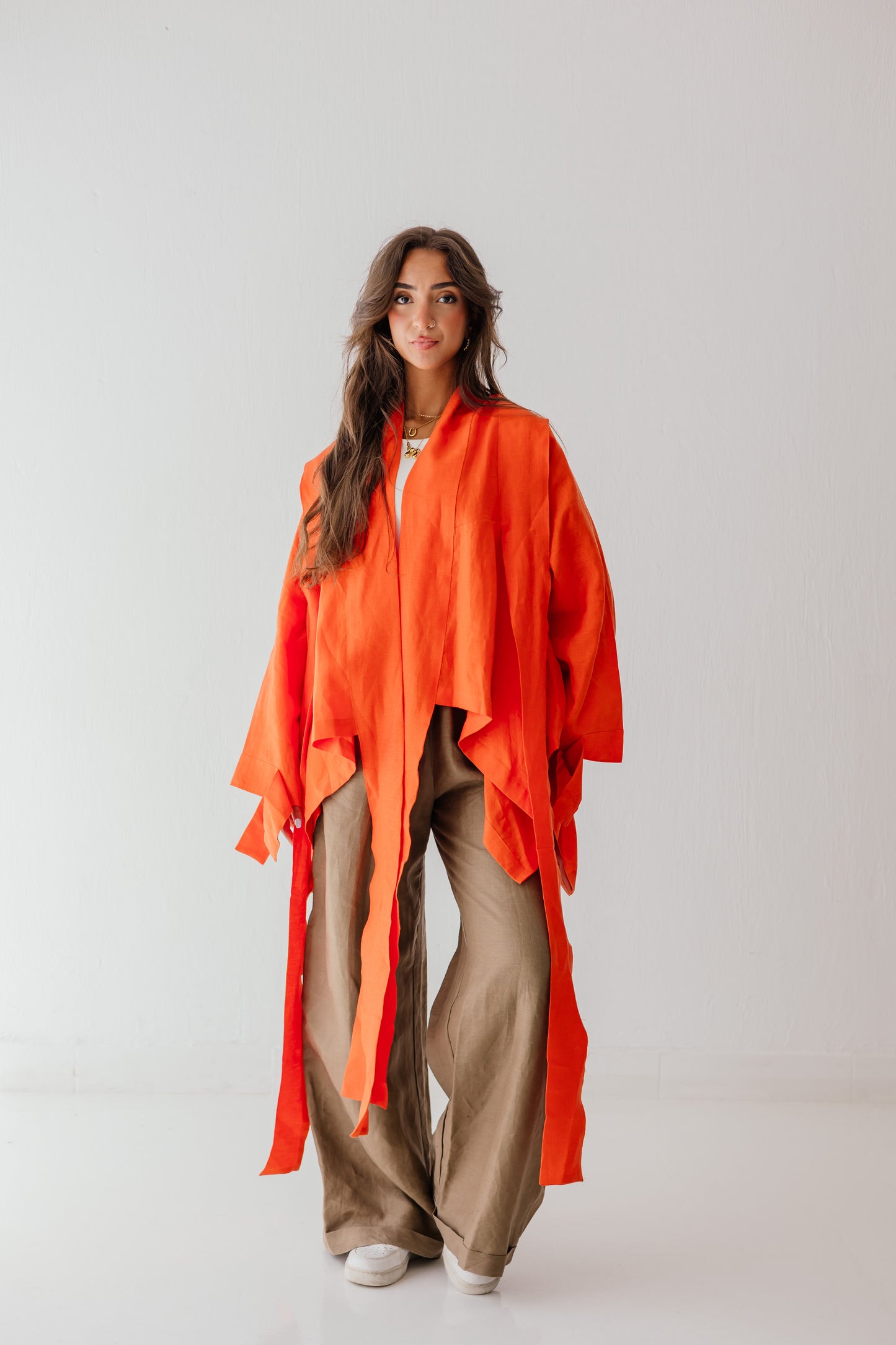 Short Double Collar Kimono In Orange