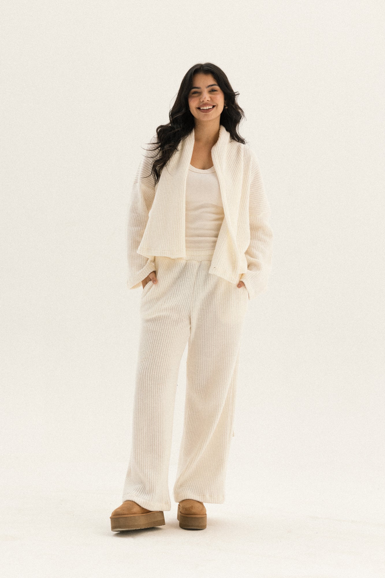 Short Kimono Knitted Set In Off-white