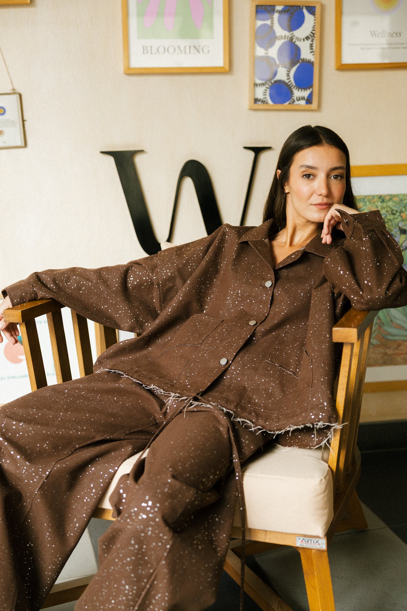 Balloon denim set in brown