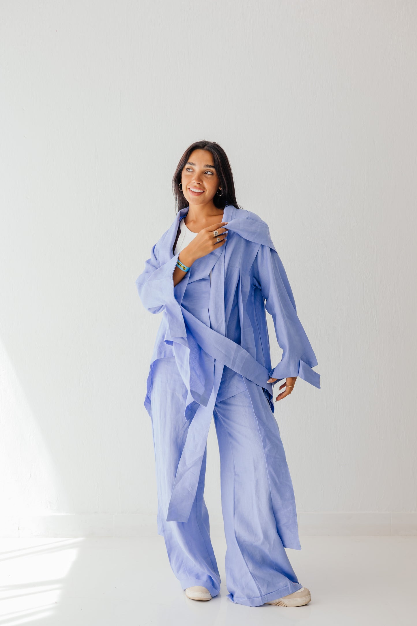 Short Double Collar Kimono Blue