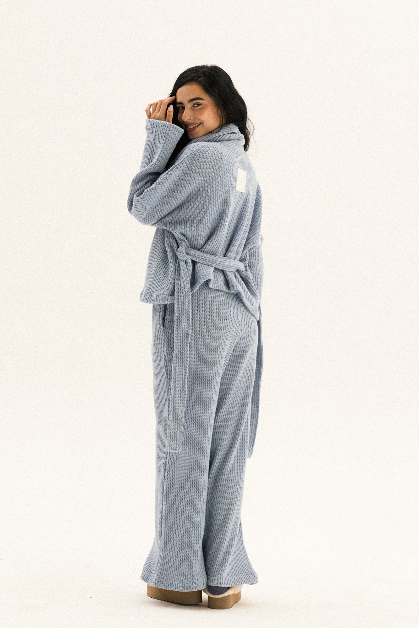 Short Kimono Knitted Set In Blue