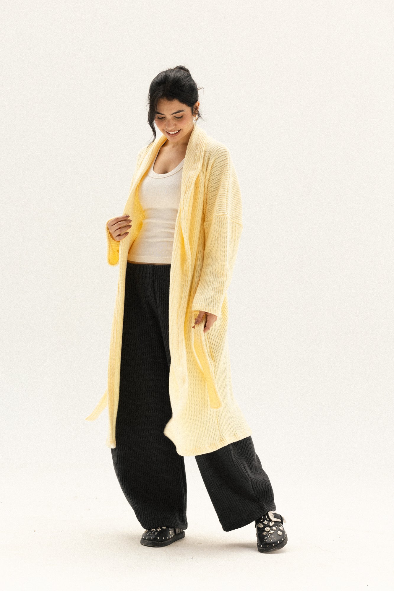 Knitted Lined Kimono In Butter-yellow