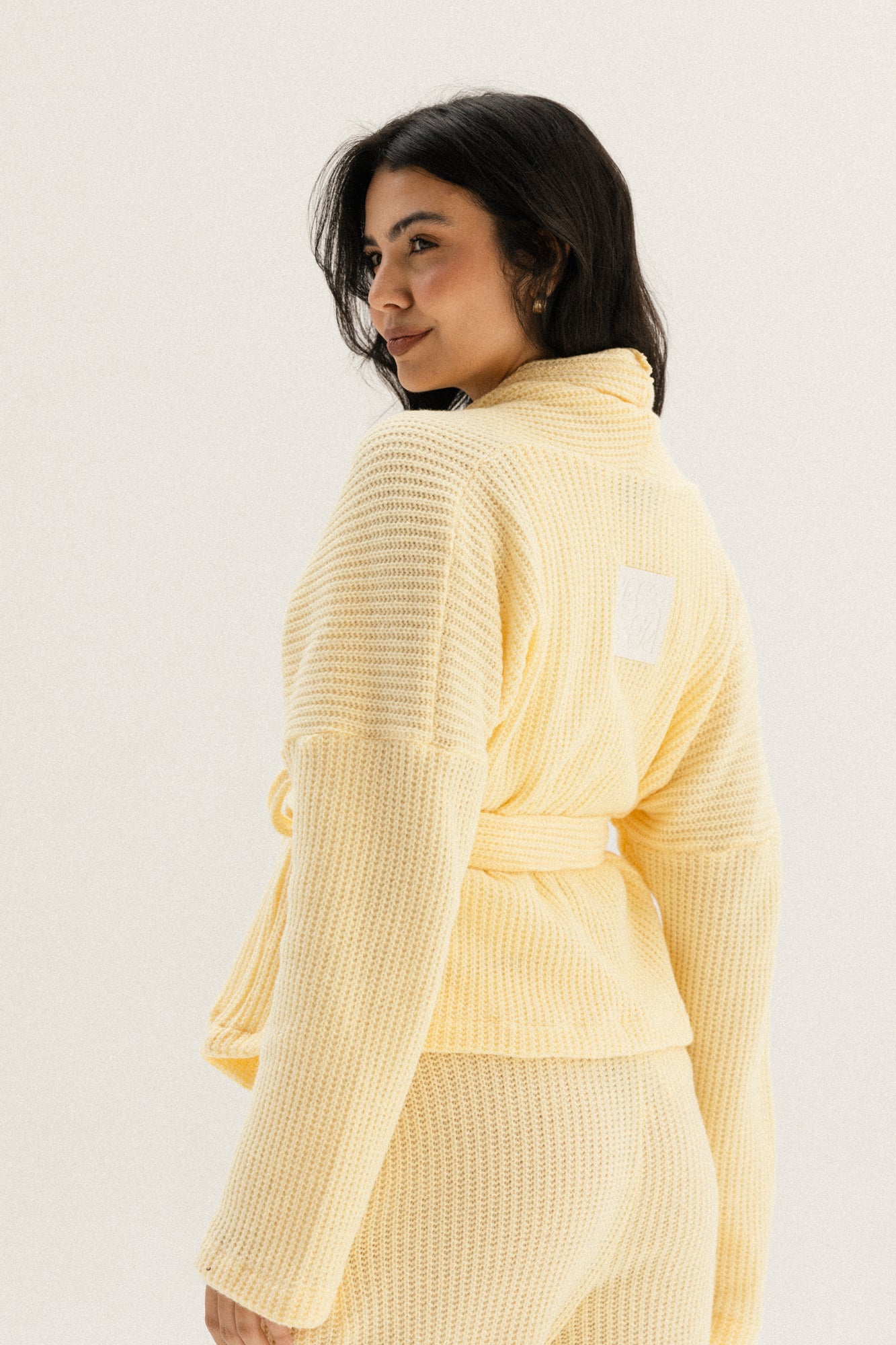 Short Kimono Knitted set In Butter Yellow