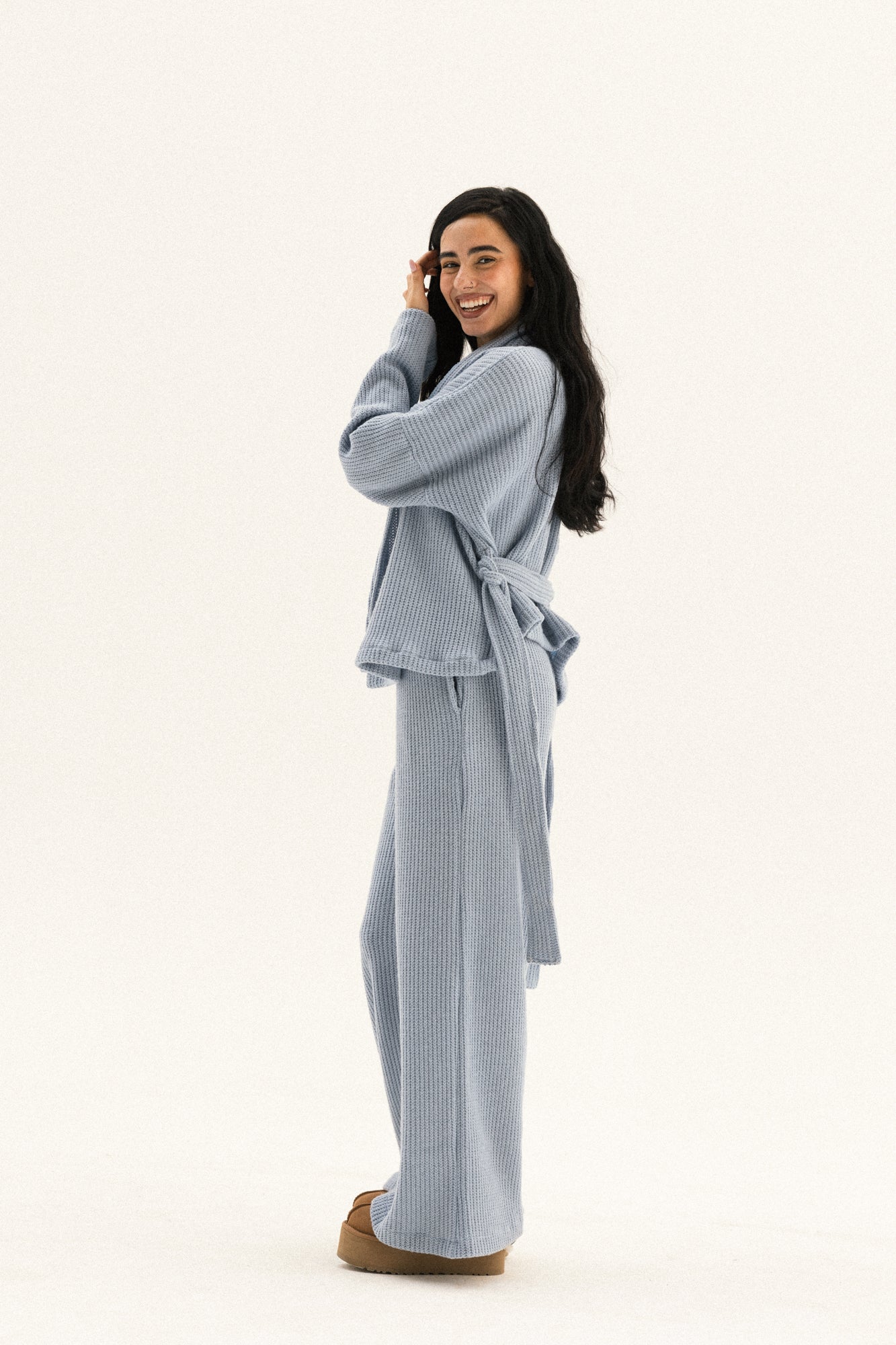 Short Kimono Knitted Set In Blue
