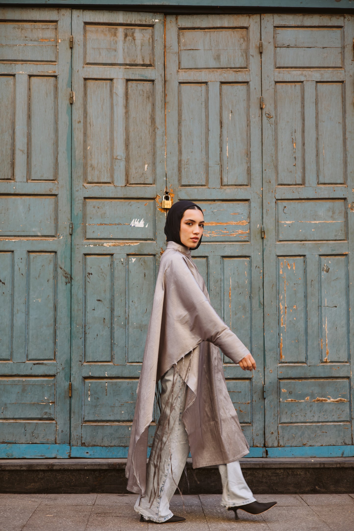Long Fringes Kaftan in Grey