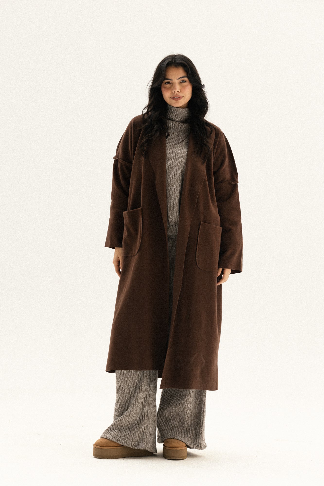 Long Pocket Coat In Brown
