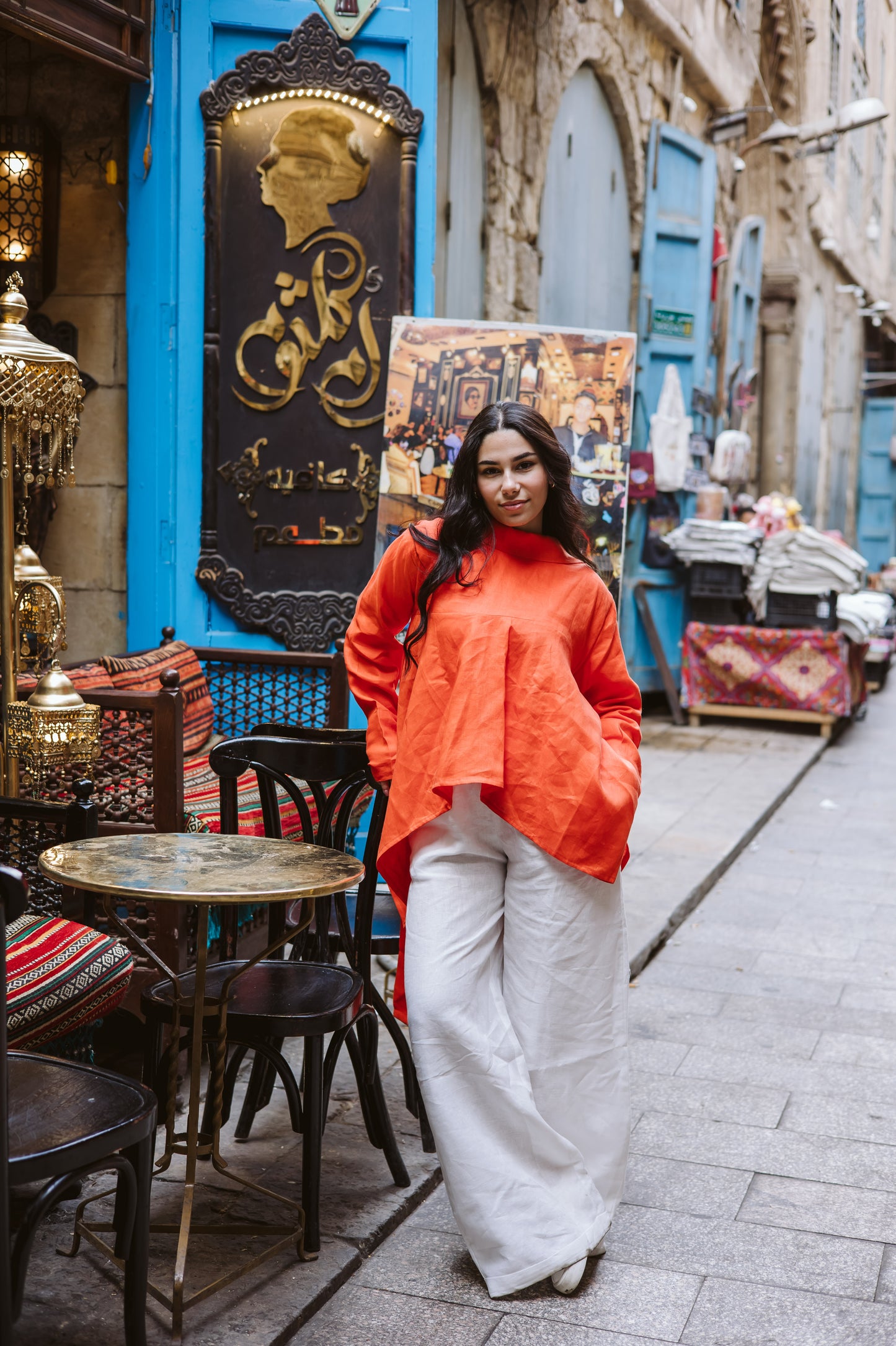 High-low Ribbon Top In Orange