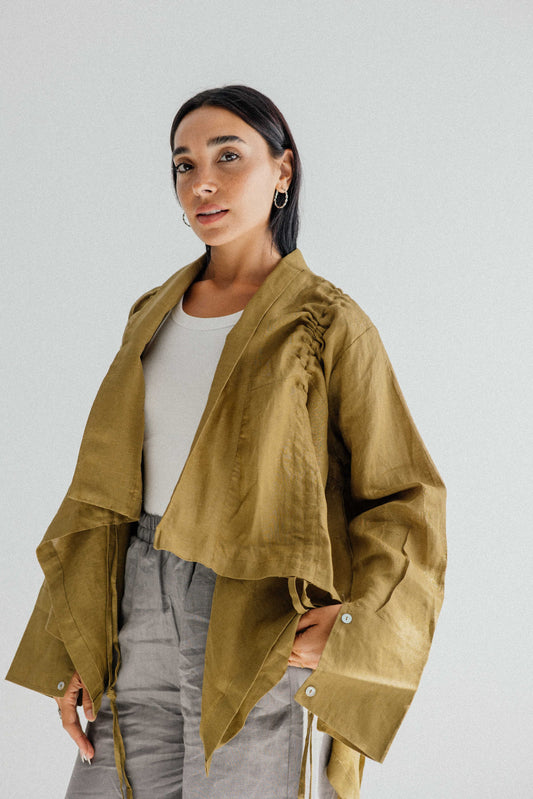 Elastic Kimono In Dark Lime-green