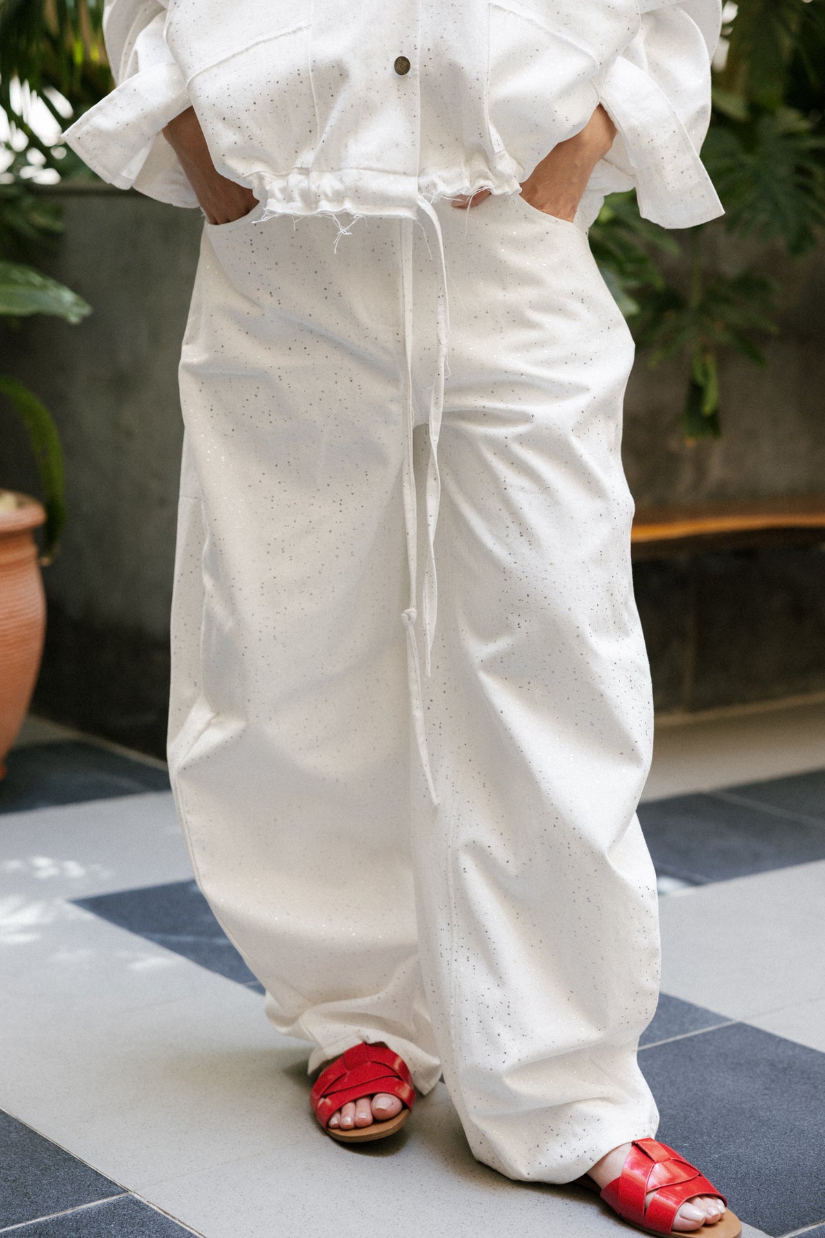 Balloon denim set in white