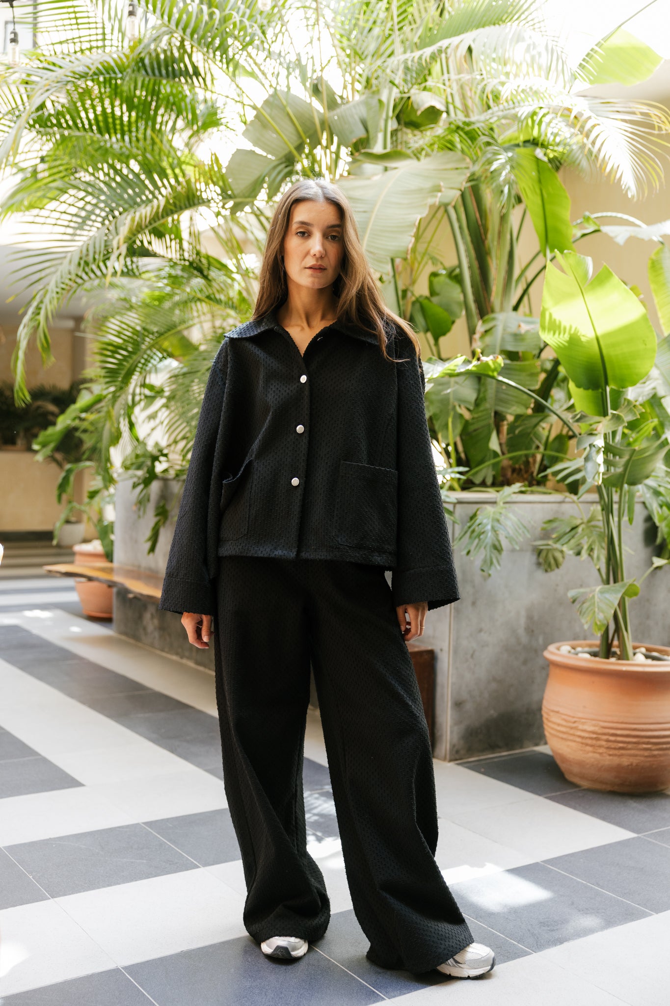 Dots denim set in black