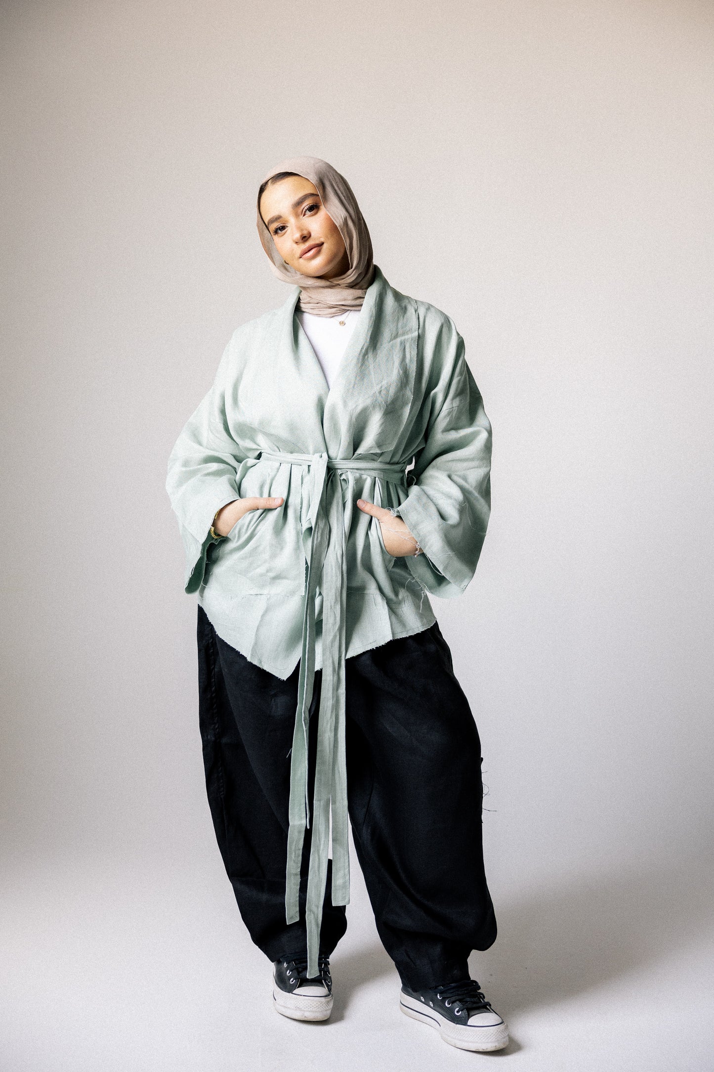 Collar kimono in mint