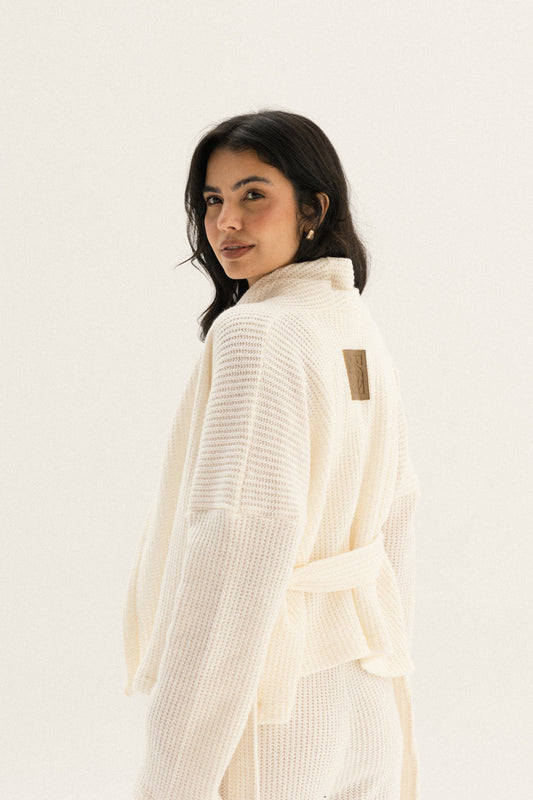 Short Kimono Knitted Set In Off-white