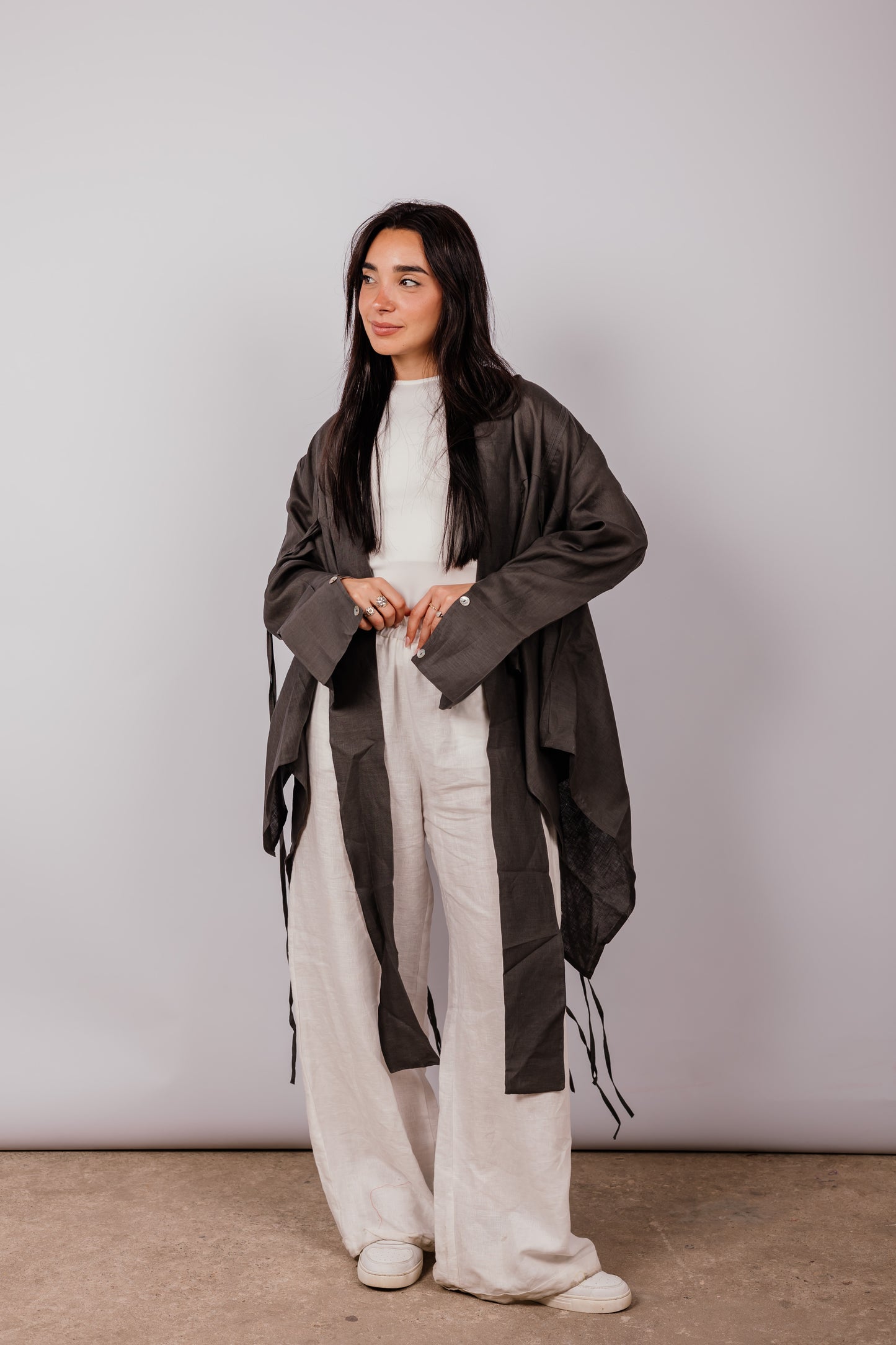 Double Collar With Fringes In Dark-grey
