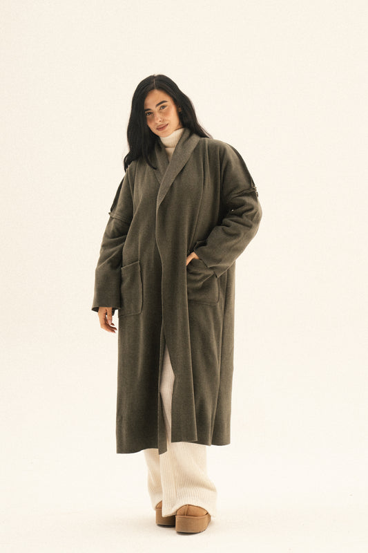Long Pocket Coat In Olive