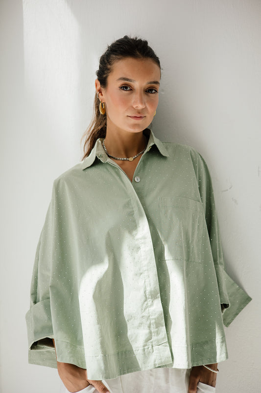Studding Butterfly Shirt In Mint