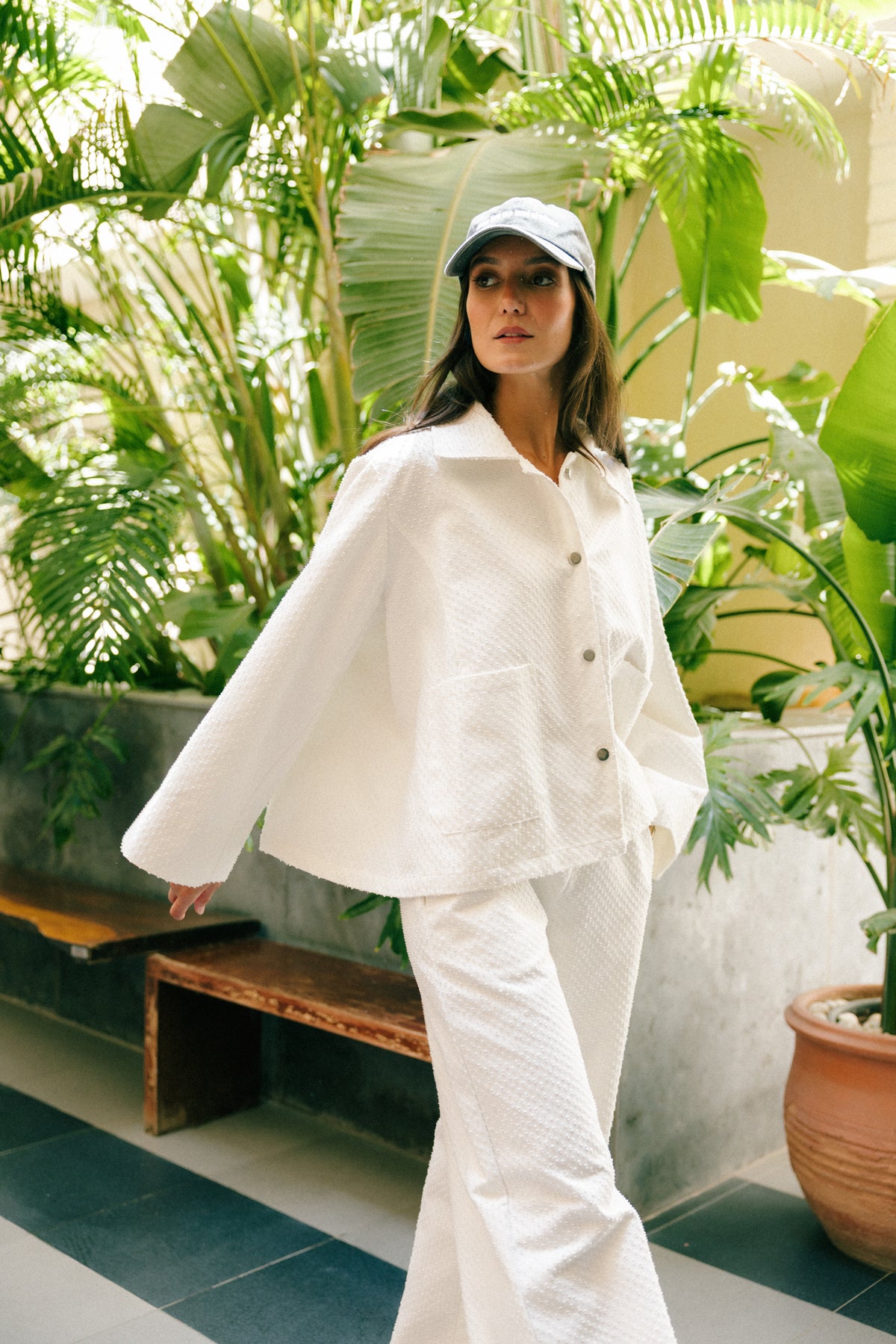 Dots denim set in white