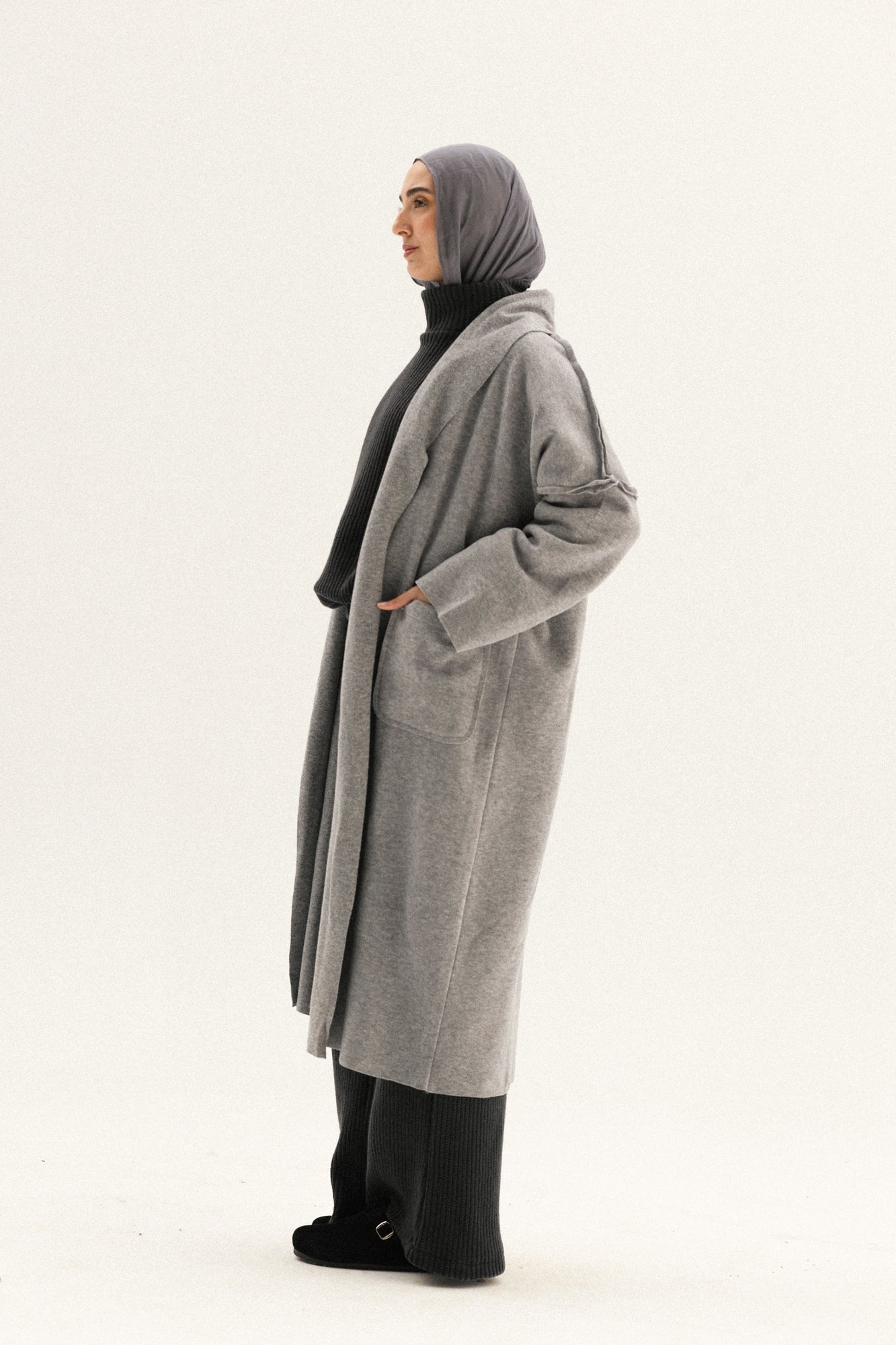 Long Pocket Coat In Grey