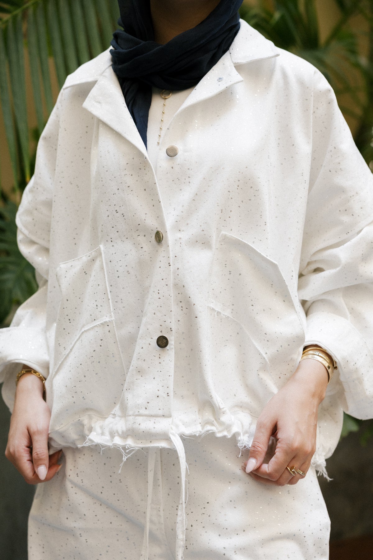 Balloon denim set in white