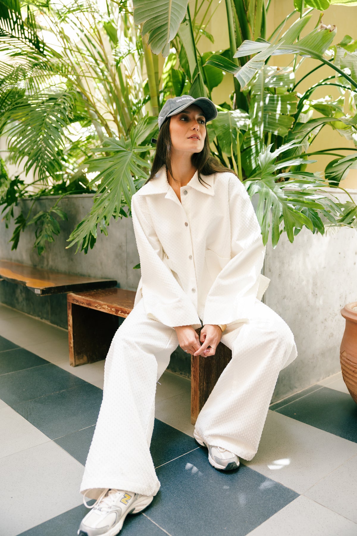 Dots denim set in white