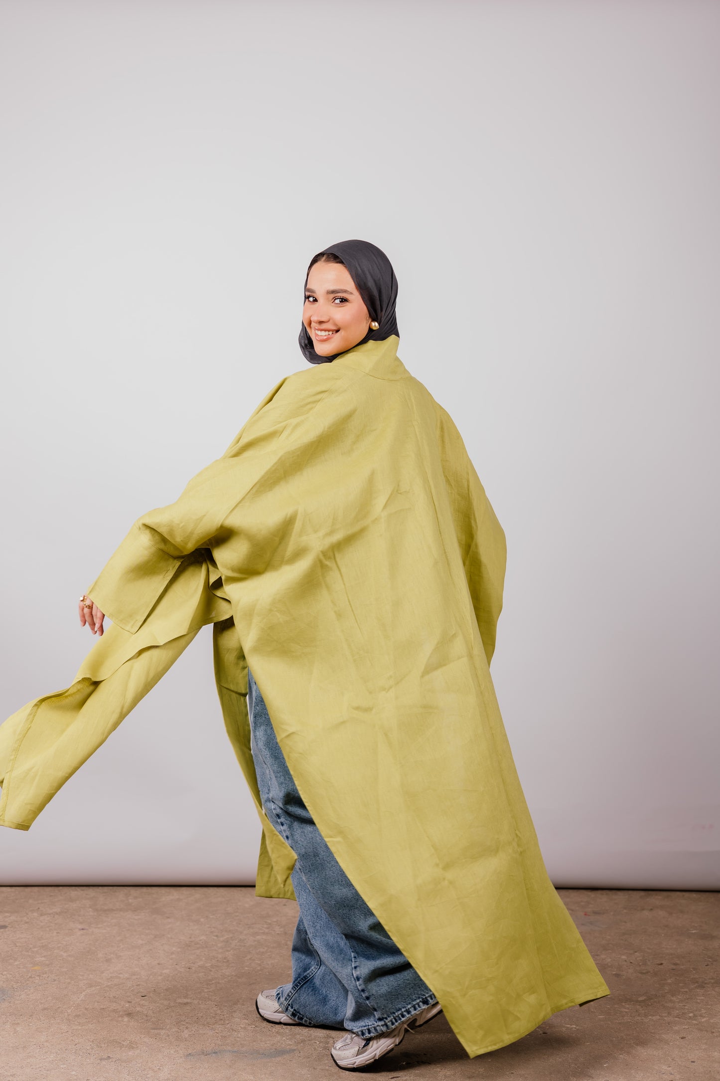 Double Collar Kimono In Lime-green