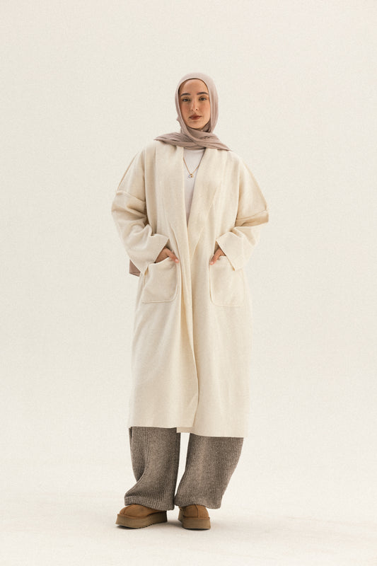 Long Pocket Coat In Offwhite