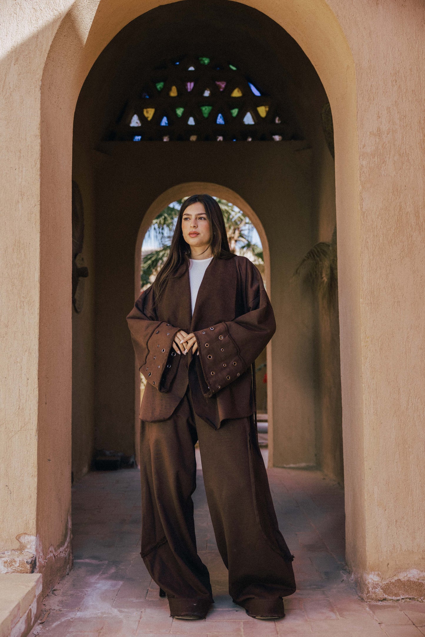 Rouh Cotton Set In Brown