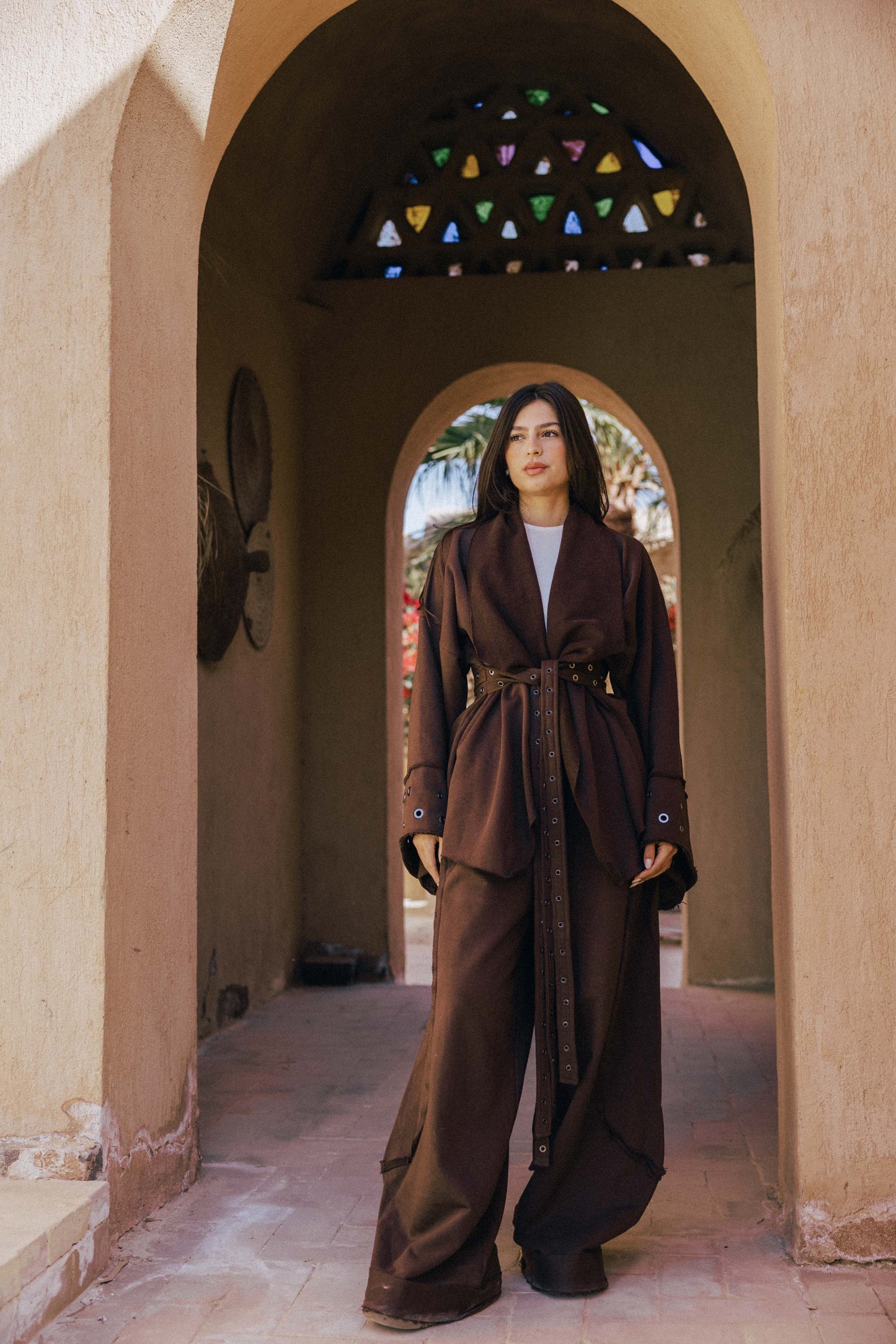 Rouh Cotton Set In Brown