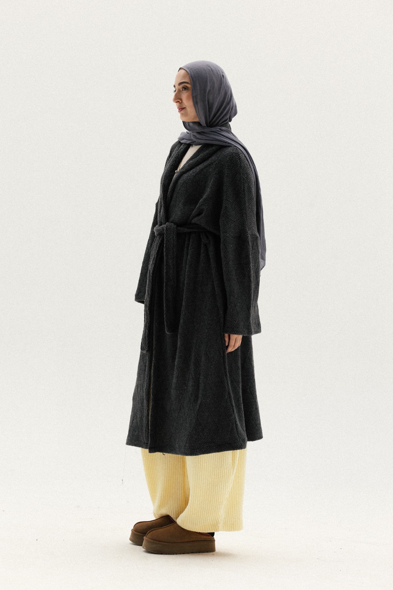 Knitted Cross-lines Kimono In Dark grey