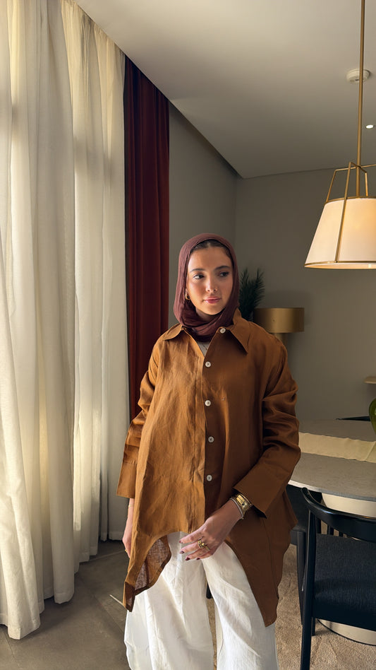 Round shirt in burnt camel