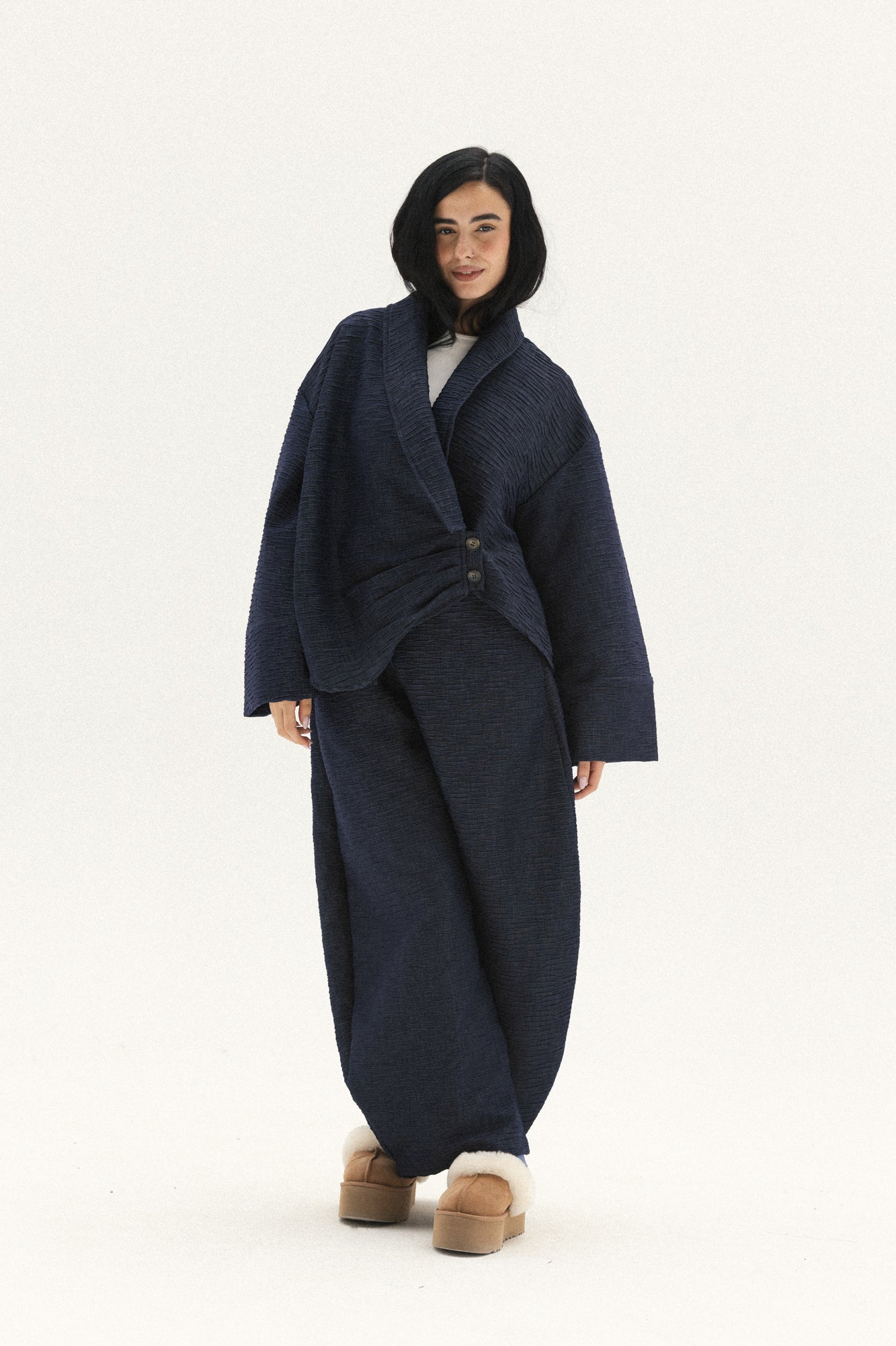 Crushed Denim Set In Dark navy-blue